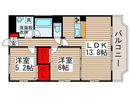 シャルマンフラットリヴァーI(2LDK/2階)の間取り写真