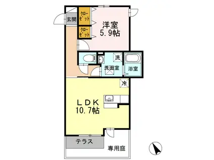 DL クラーネミレナリオ(1LDK/1階)の間取り写真