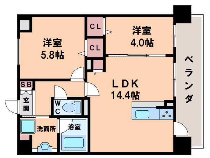 エミネンス堂ヶ芝(2LDK/2階)の間取り写真