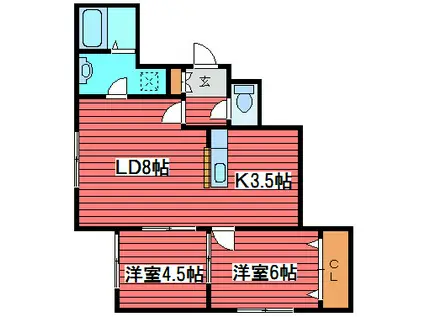 ビッグウエストI(2LDK/2階)の間取り写真