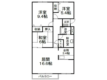 サンブライトハイツIV(3LDK/2階)の間取り写真