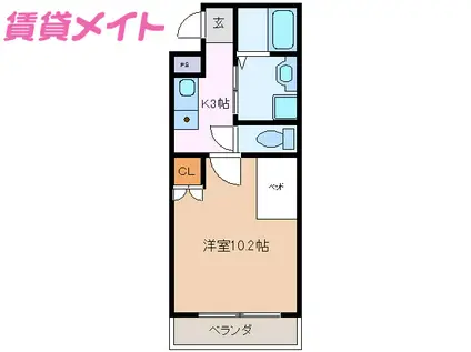 ヴェルドミール(1K/2階)の間取り写真