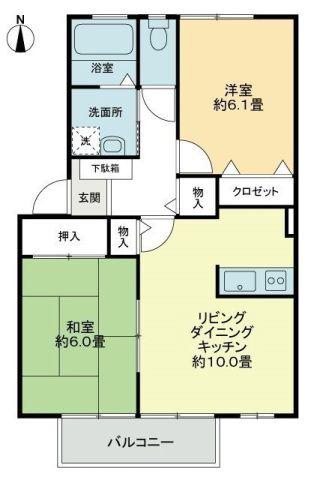 フォブール紅陽 A(2LDK/2階)の間取り写真