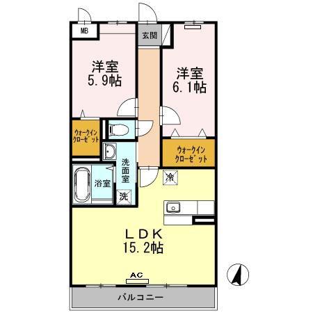ウィステリアII(2LDK/3階)の間取り写真