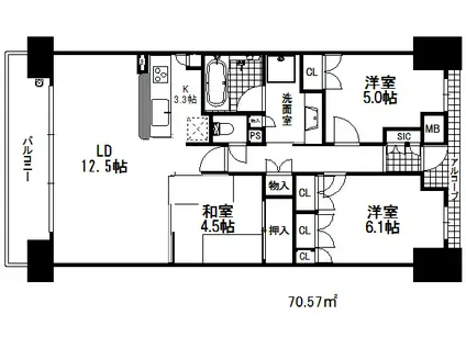 パークホームズ神戸ザ・レジデンス(3LDK/16階)の間取り写真