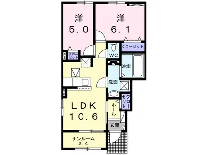 アマネセル(2LDK/1階)の間取り写真