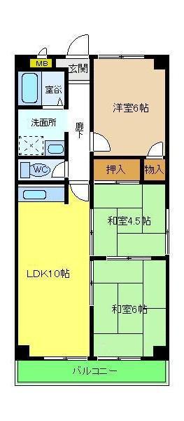 ヒカリハイツ・ドイ2号館(3LDK/3階)の間取り写真