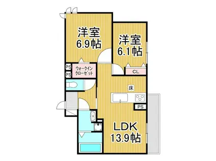 アンバーキューブC(2LDK/2階)の間取り写真