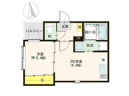 ハーモニーテラス葉山(1DK/2階)の間取り写真