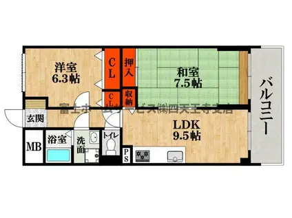 ハイツ天王寺I号館(2LDK/1階)の間取り写真