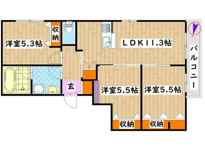 アルブル夢見ヶ崎(3LDK/2階)の間取り写真