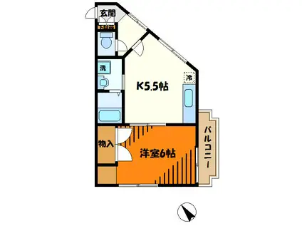 メゾン平間I(1DK/2階)の間取り写真