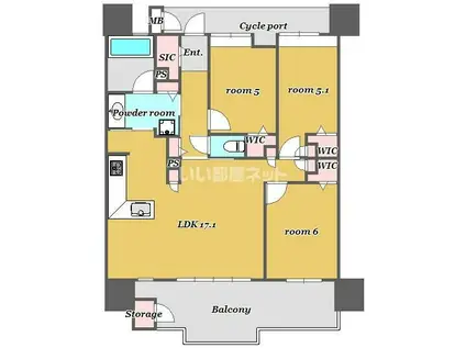 エイルマンション大分中央(3LDK/13階)の間取り写真