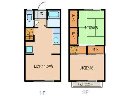 熊手アパート(2LDK/1階)の間取り写真