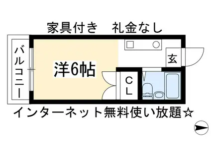 ウエストハイツ(1K/3階)の間取り写真