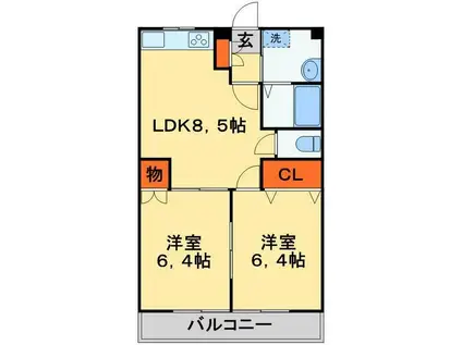 コンフォール木田(2LDK/3階)の間取り写真