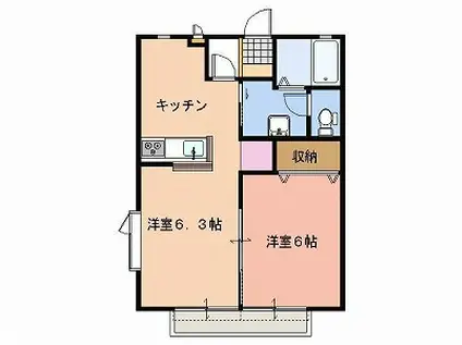 メゾン ドゥ ルミエールG棟(1LDK/2階)の間取り写真