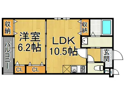 フジパレス園田Ⅱ番館(1LDK/1階)の間取り写真