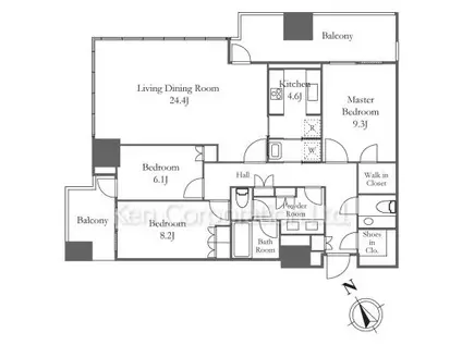 麻布台ヒルズレジデンスB(3LDK/28階)の間取り写真