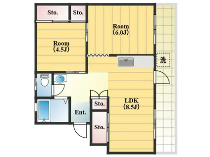稲毛団地18号棟(2LDK/4階)の間取り写真