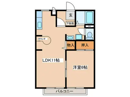 ウエストハイツA(1LDK/2階)の間取り写真