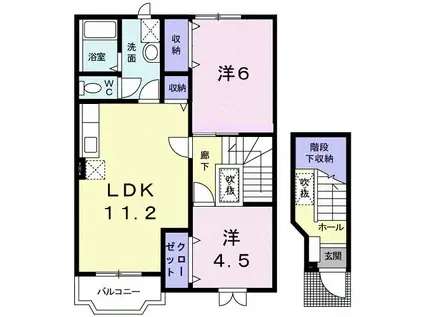 グランシェル(2LDK/2階)の間取り写真
