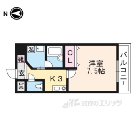 ウィズ高辻通(1K/3階)の間取り写真