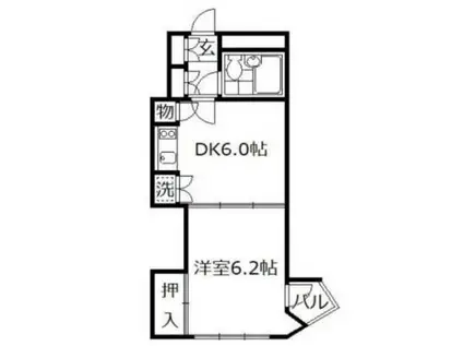 カゼッタ駒(1DK/2階)の間取り写真