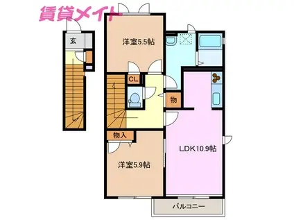 雪月花 6番館(2LDK/2階)の間取り写真