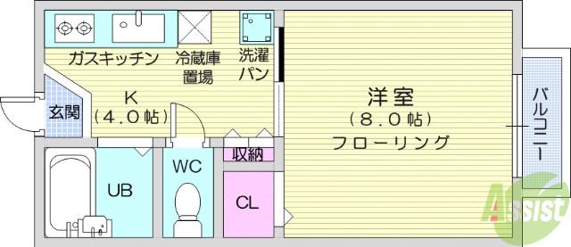 セジュール萩野町(1K/2階)の間取り写真