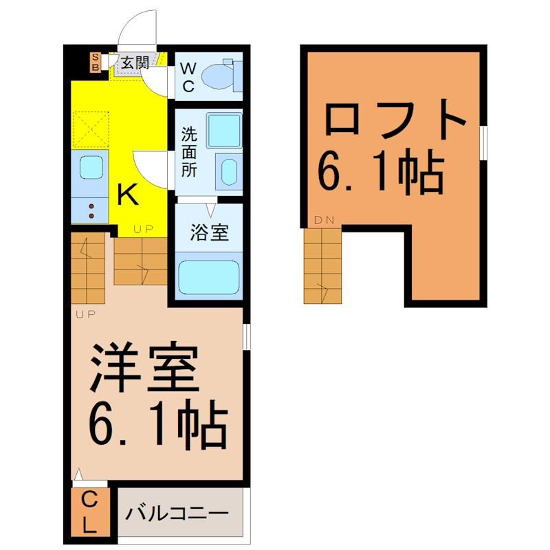 ハーモニーテラス大坪(1SK/1階)の間取り写真