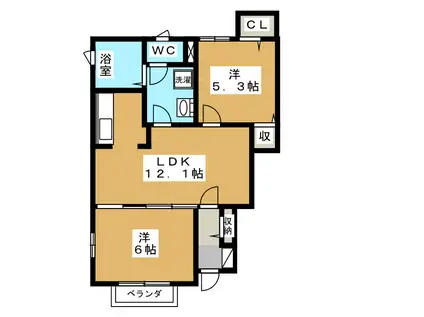 PARIOII(2LDK/1階)の間取り写真