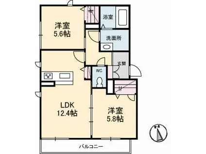 セナール ド ソル(2LDK/1階)の間取り写真
