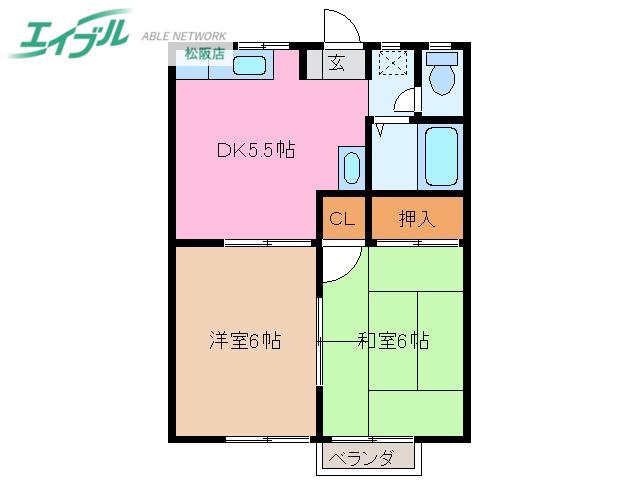 ハイツロアールII(2DK/2階)の間取り写真
