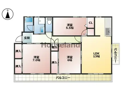 ライジング関戸(3LDK/1階)の間取り写真