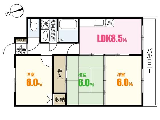 コーポ杉原(3LDK/3階)の間取り写真