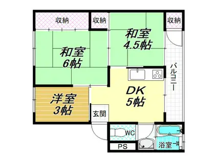 JP羽曳野レジデンス(3DK/1階)の間取り写真
