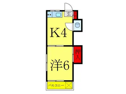 第1クスミ荘(1K/2階)の間取り写真