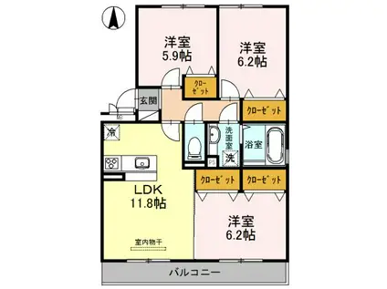 スカイヒルズひかり(3LDK/2階)の間取り写真