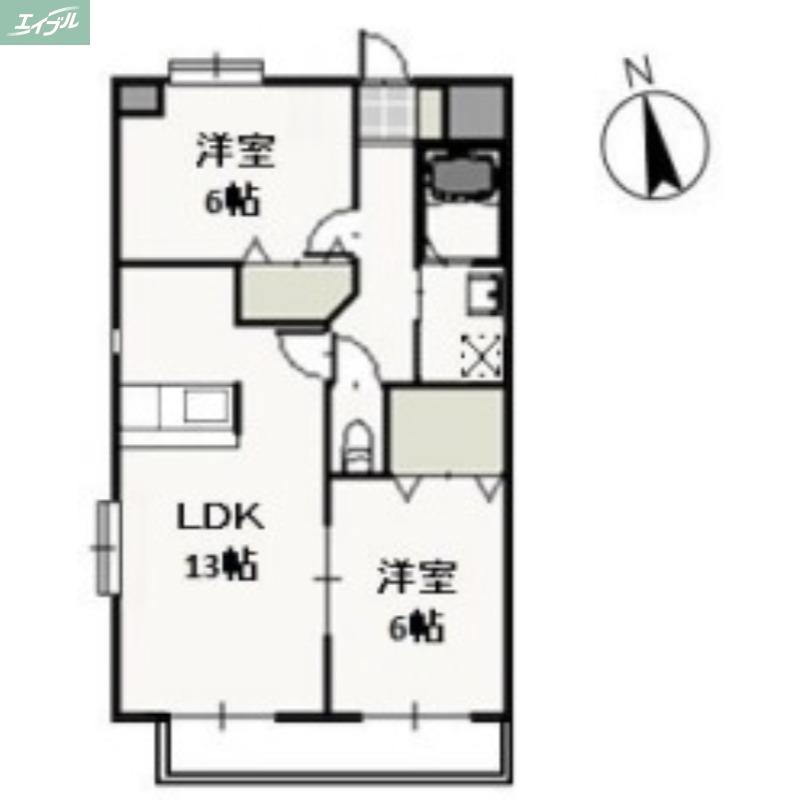 プレジール奥田(2LDK/2階)の間取り写真