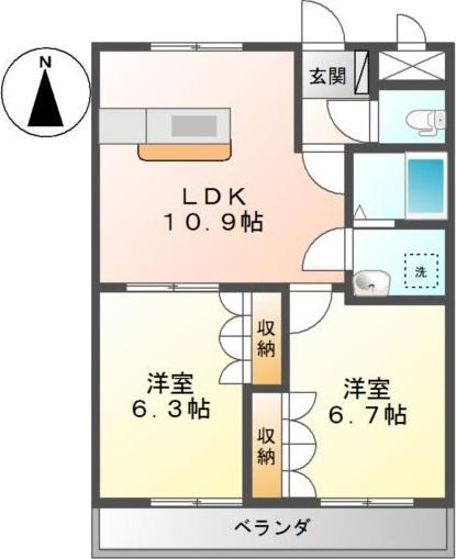トーケン・プロニティ(2LDK/1階)の間取り写真