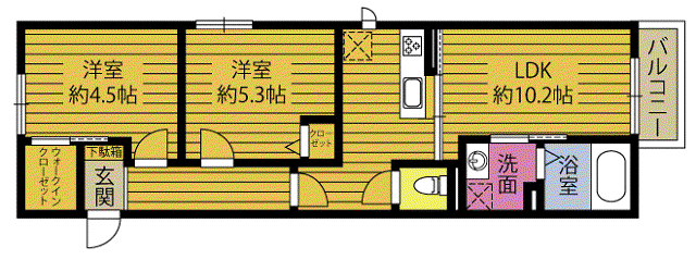 GOLD HEIMII(2LDK/2階)の間取り写真