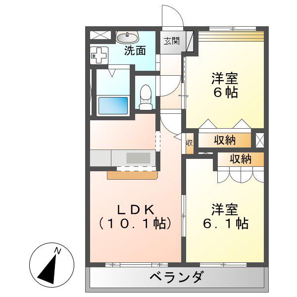 ウエスト VILLAGE(2LDK/2階)の間取り写真