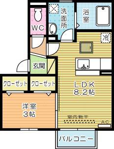 ウエストスクエア(1LDK/1階)の間取り写真