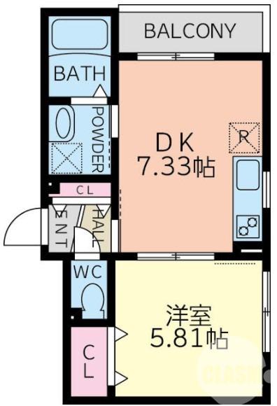 ルノアール堺東(1DK/3階)の間取り写真