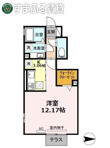 チェルシー(1K/1階)の間取り写真