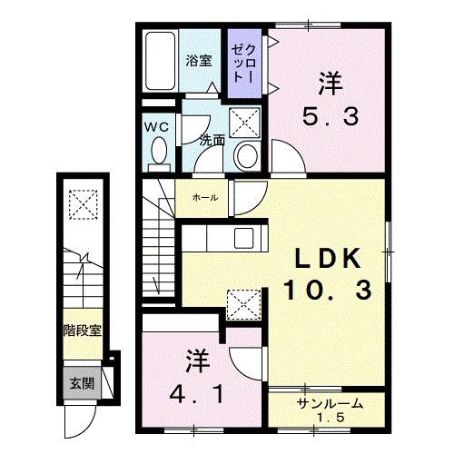シャトーKINKI A棟(2LDK/2階)の間取り写真