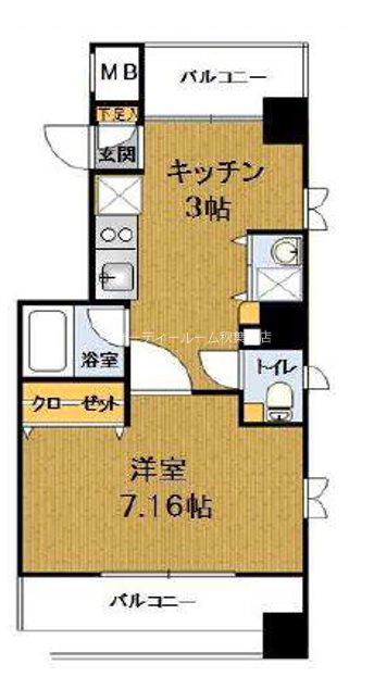 ラミアカーサ(1K/9階)の間取り写真