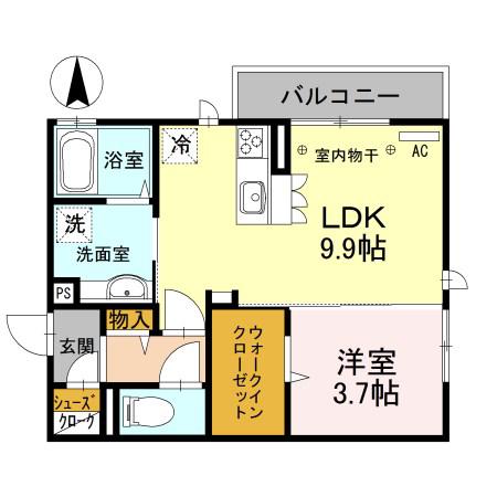 オッツ高田 A(1LDK/1階)の間取り写真