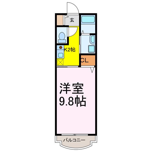 マンションあかやま(1K/2階)の間取り写真